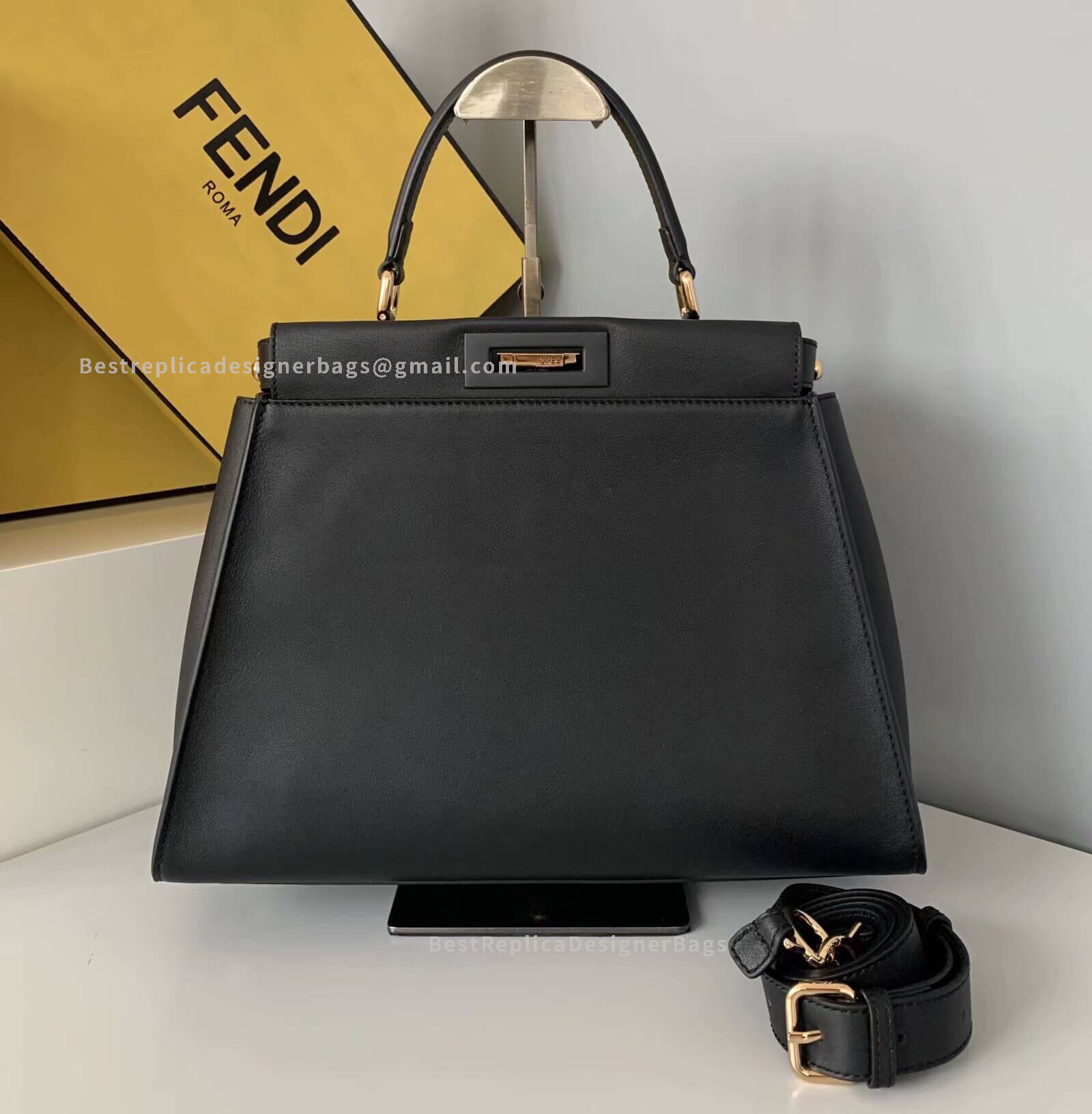 Fendi Peekaboo Iconic Fit Black Leather Selleria Bag 2111